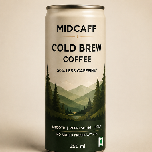 MidCaff® Cold Brew Coffee – Smooth & Refreshing | 50% Less Caffeine | 250ml