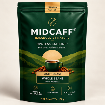 MidCaff® Light Roast Arabica Coffee Beans | 50% Less Caffeine