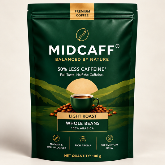 MidCaff® Light Roast Arabica Coffee Beans | 50% Less Caffeine